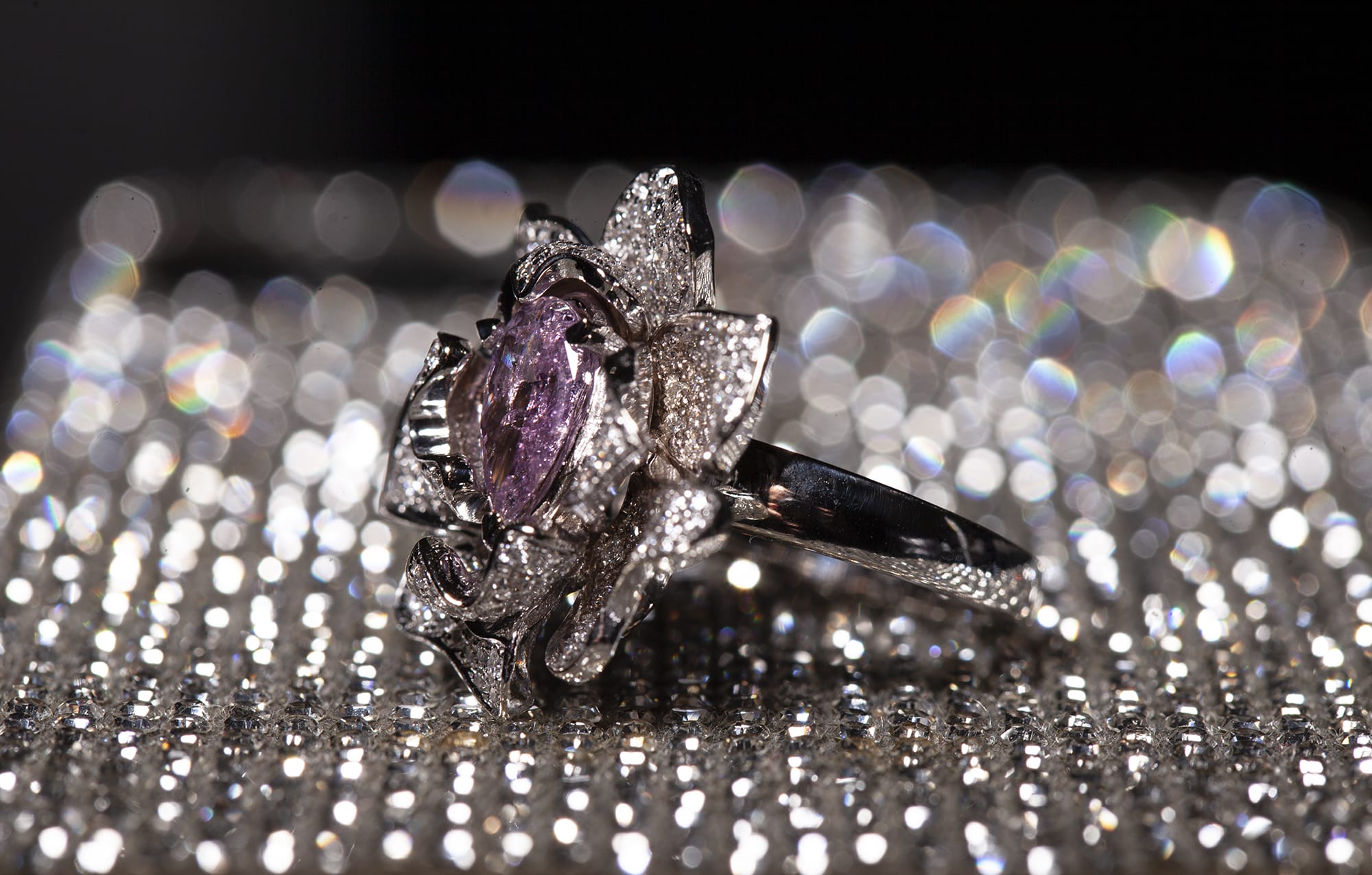 Marquise pink diamond floral ring